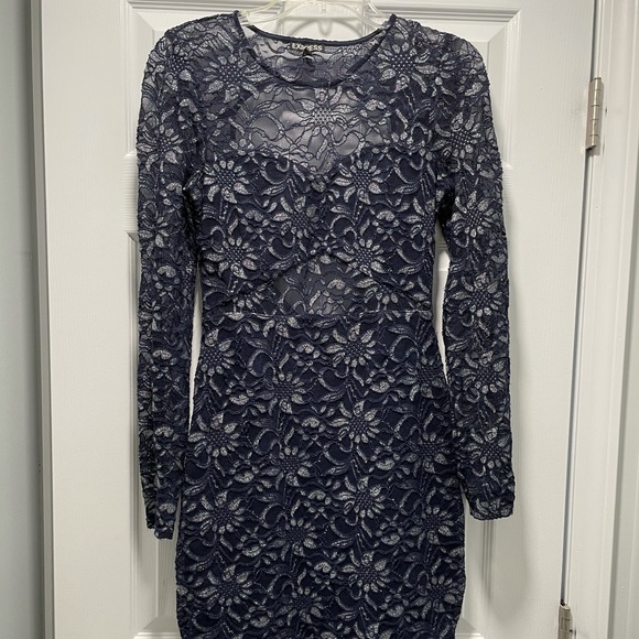 Express navy/silver lace backless dress - Picture 1 of 2